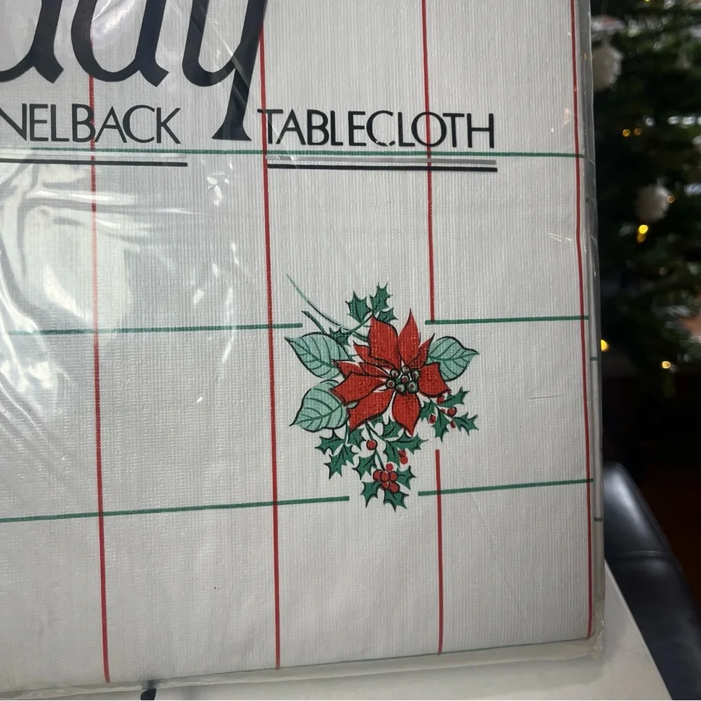 Vintage Holiday Flannelback Tablecloth “Styled by Lisa” 52 x 52, Christmas NWT